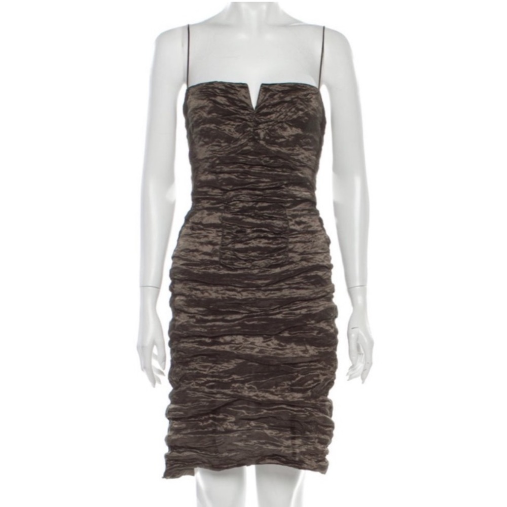 Nicole Miller Mini Dress with Stretch Ruched Fabric in Brown